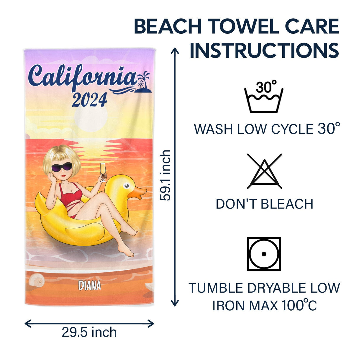 Beach Pool Flamingo Girl - Gift For Women, Gift For Yourself - Personalized Custom Beach Towel