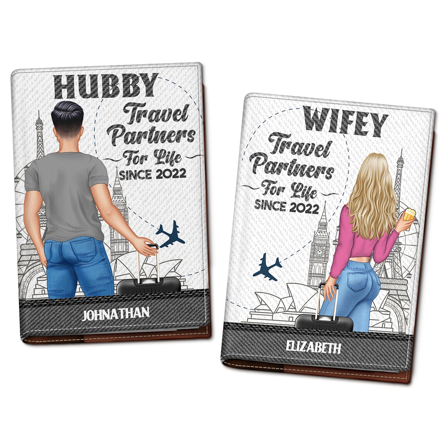 Traveling Couple Hubby & Wifey Travel Partners For Life - Gift For Couples, Traveling Gift - Personalized Passport Cover, Passport Holder