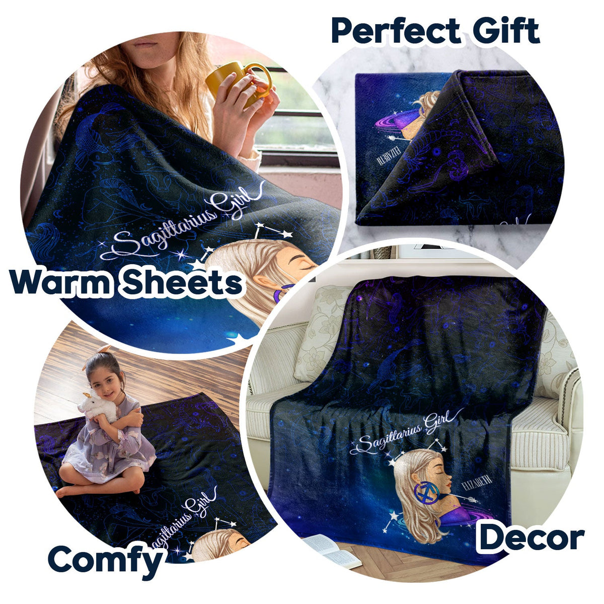 Zodiac Sign Girl - Birthday Gift For Women - Personalized Fleece Blanket