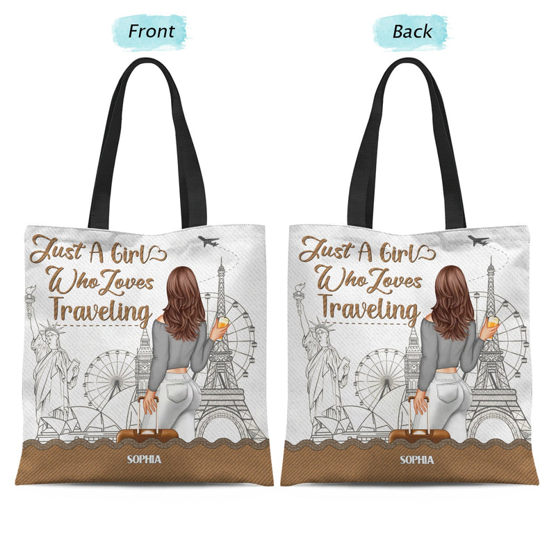Traveling Just A Girl Who Loves Traveling - Gift For Women - Personalized Zippered Canvas Bag