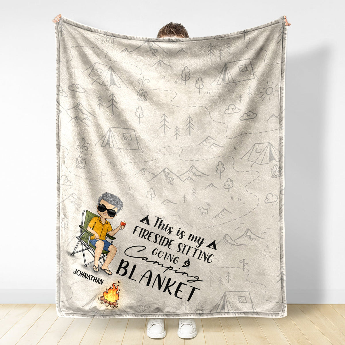 Fireside Sitting Going Camping - Gift For Yourself, Gift For Women, Gift For Men - Personalized Fleece Blanket