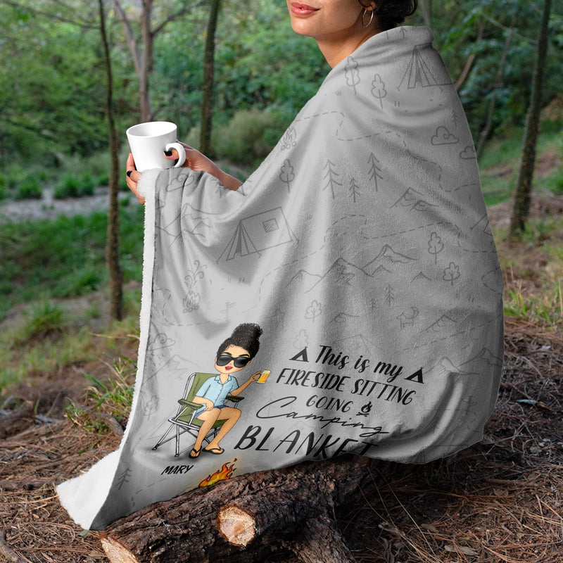 Fireside Sitting Going Camping - Gift For Yourself, Gift For Women, Gift For Men - Personalized Fleece Blanket