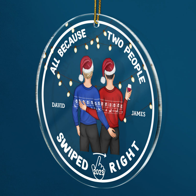 Couple de Noël, tout simplement parce que j'ai glissé vers la droite - Cadeau pour couples - Ornement acrylique circulaire personnalisé