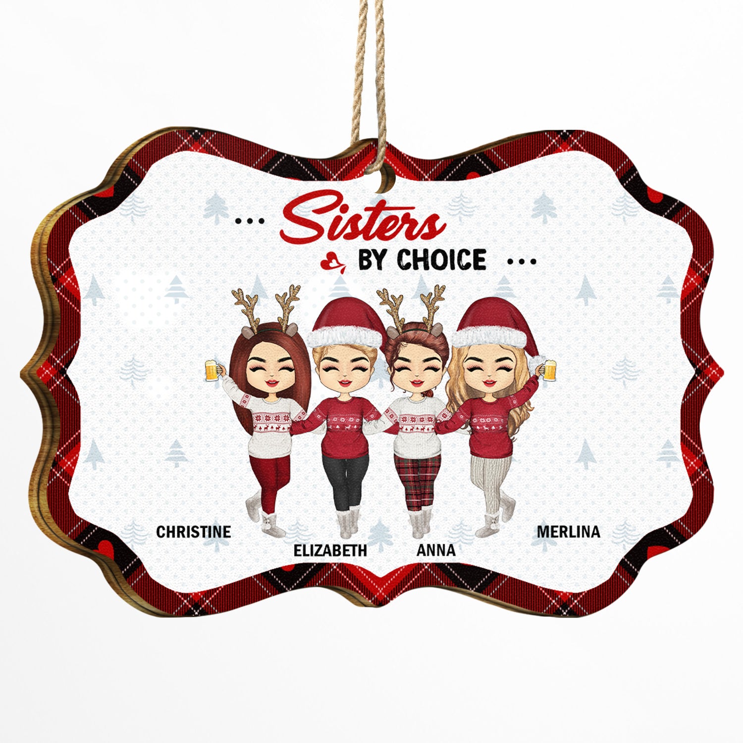 Christmas Bestie Sister By Choice - Gift For Bestie - Personalized Medallion Wooden Ornament