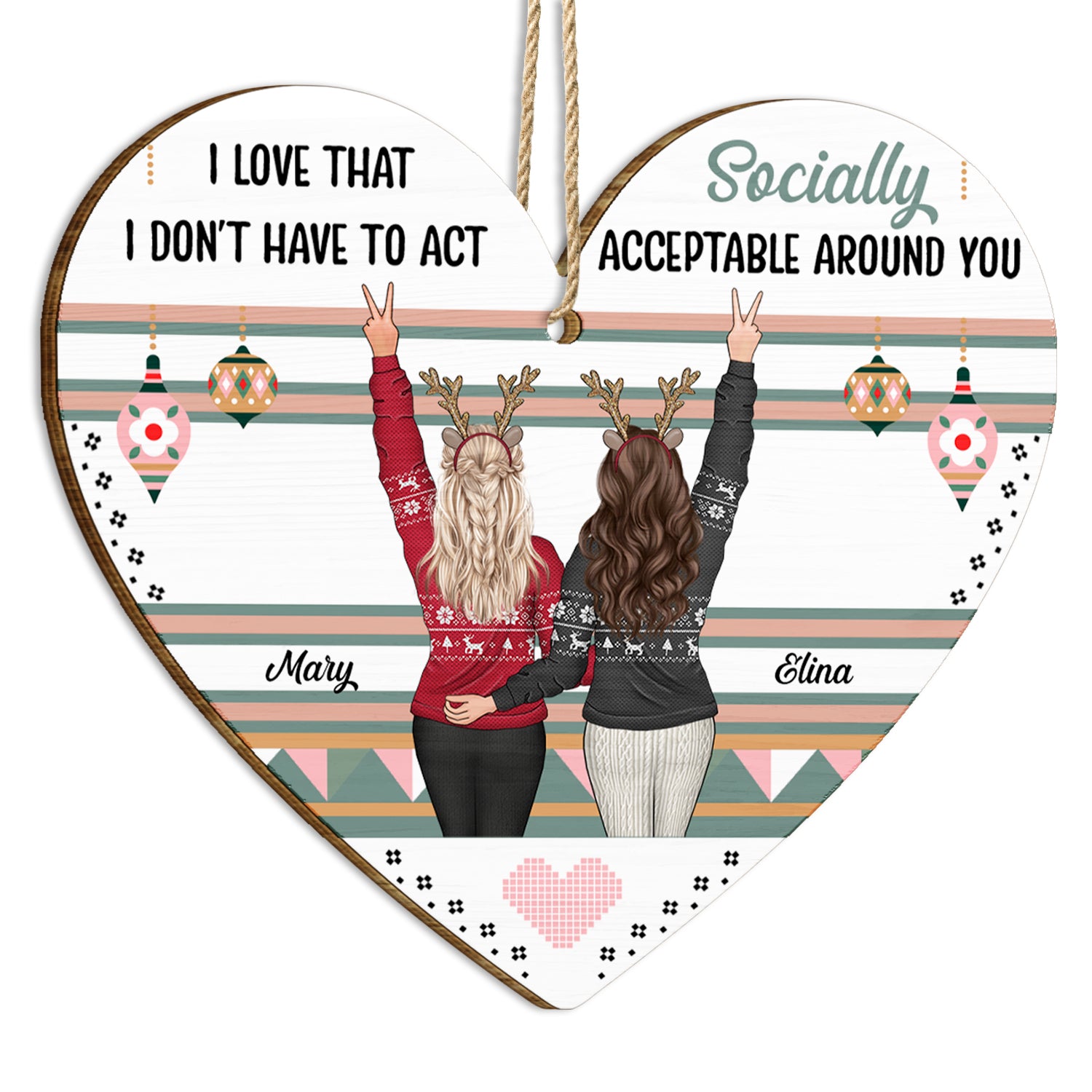 Socially Acceptable - Christmas Gift For Besties - Personalized Custom Shaped Wooden Ornament