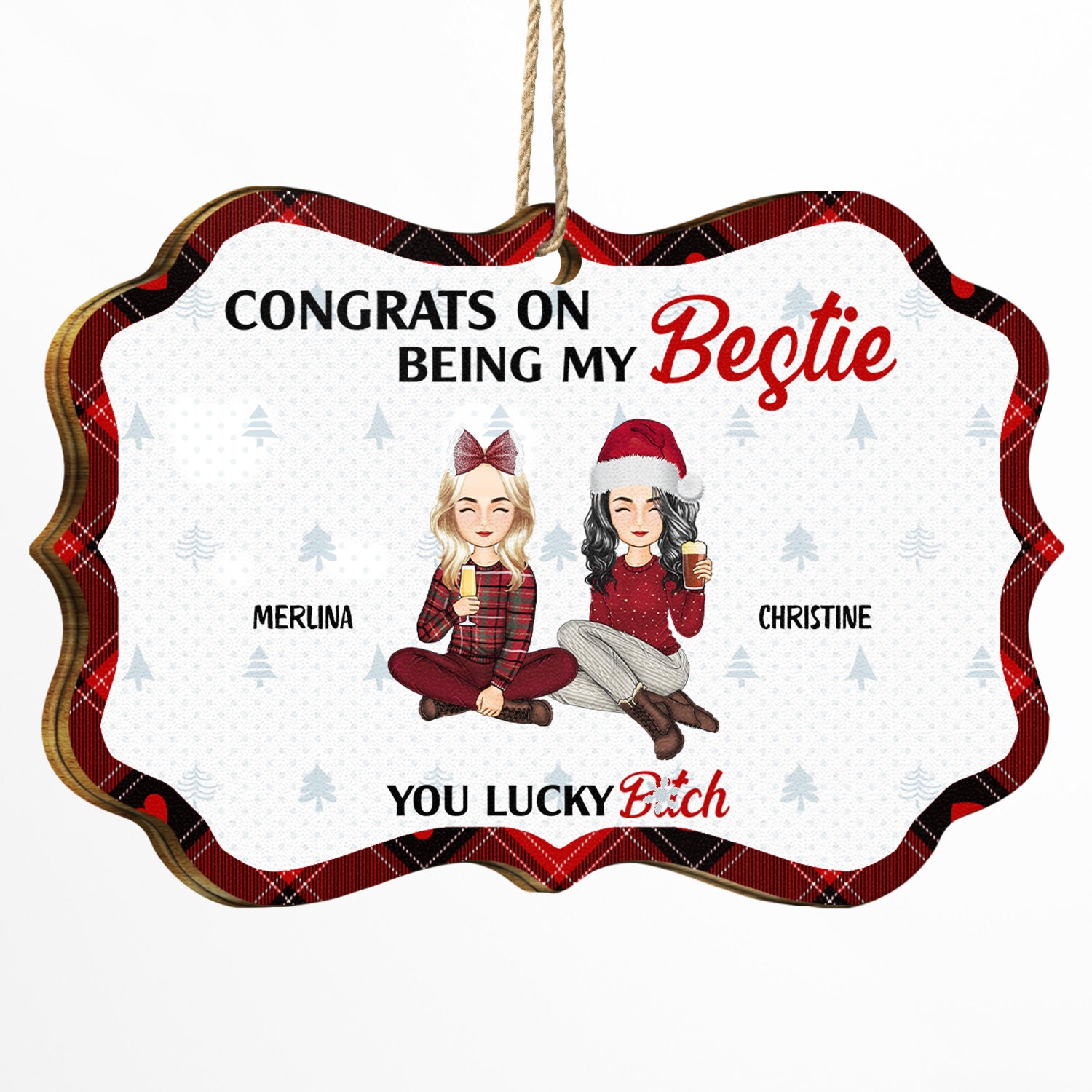 Christmas Congrats On Being My Bestie - Gift For Bestie - Personalized Medallion Wooden Ornament