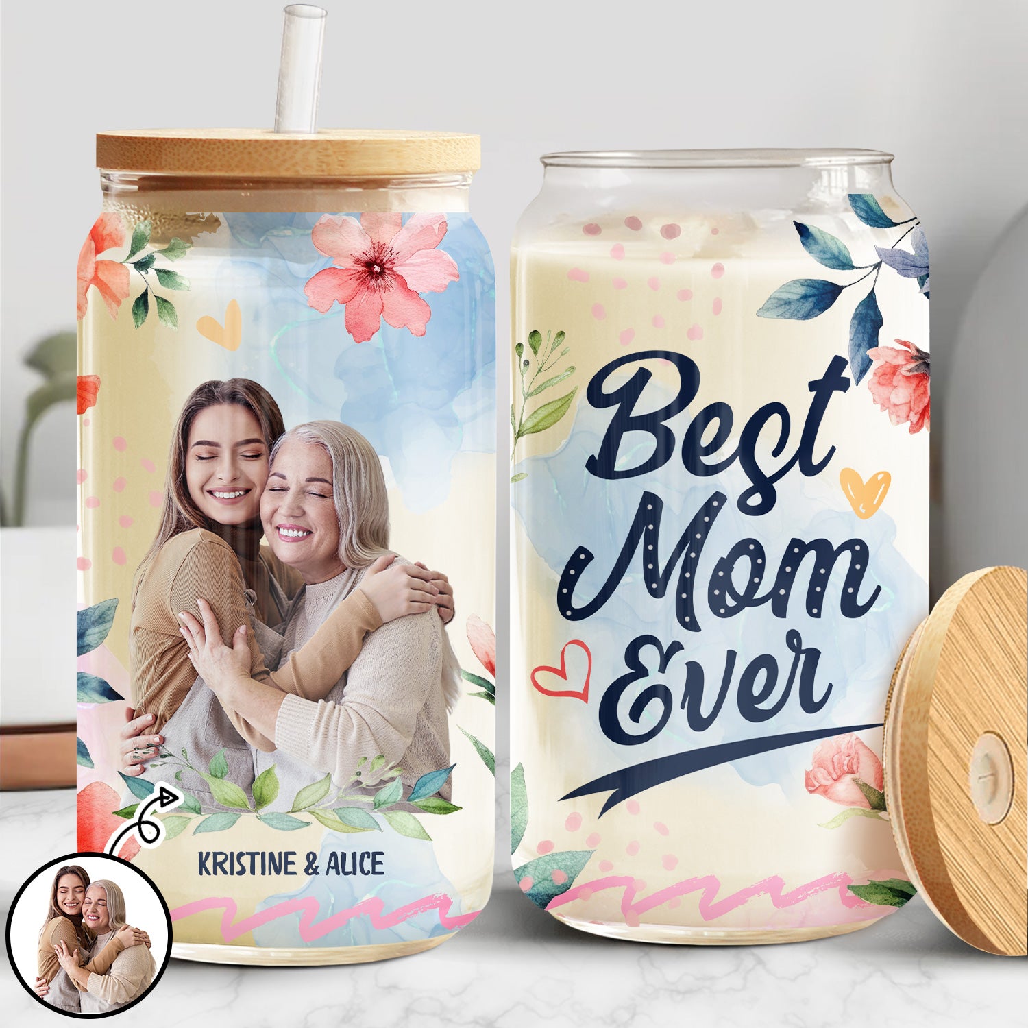 Custom Photo Best Mom Ever - Loving Gift For Mother - Personalized Clear Glass Can