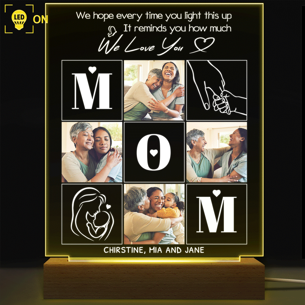 Custom Photo Mom We Hope Every Time You Light This Up Mother Shaped Plaque Light Bases