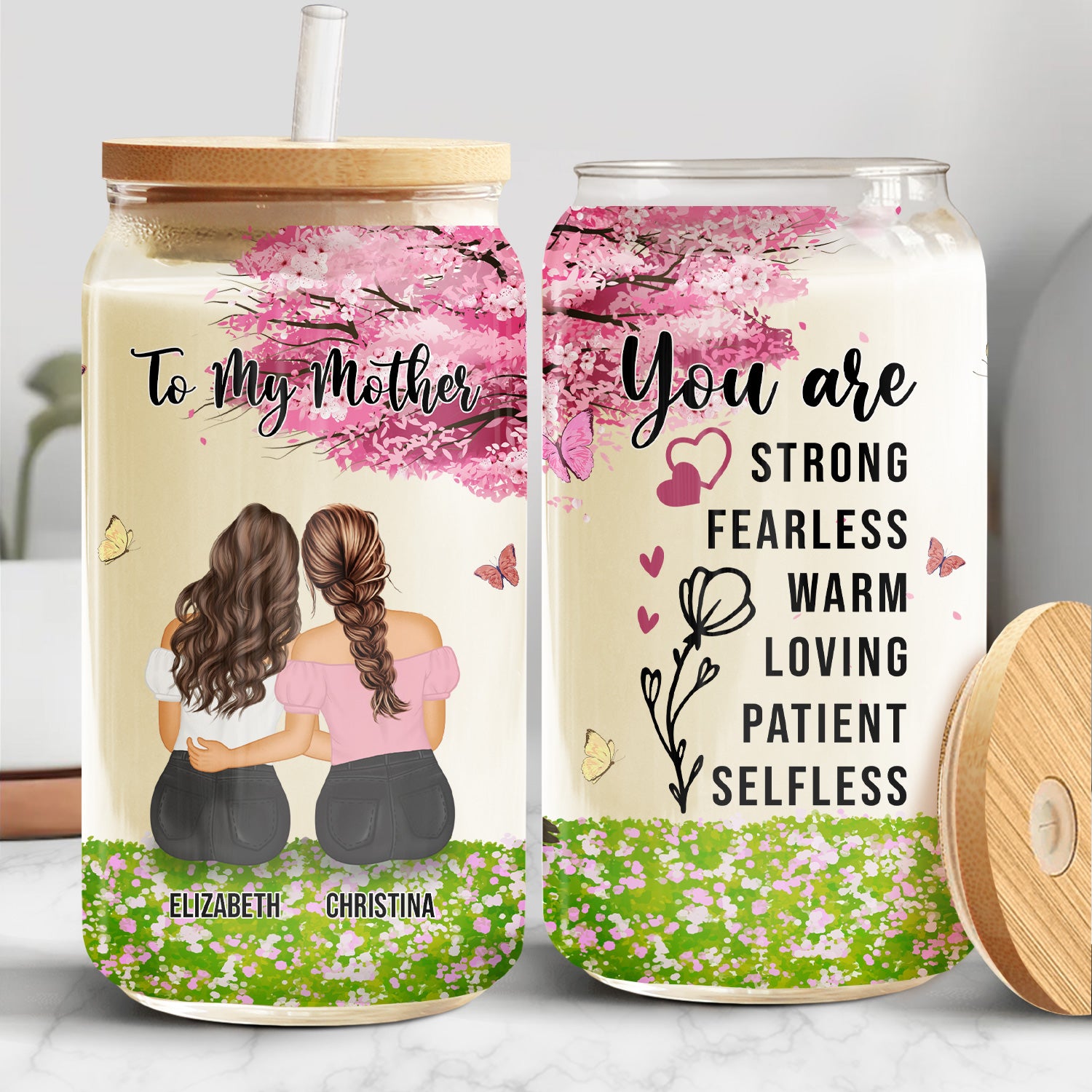 You Are Strong Fearless - Gift For Mother-Daughter And Aunt-Niece - Personalized Clear Glass Can