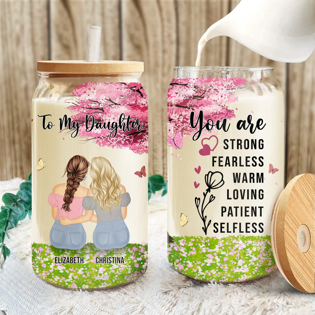 You Are Strong Fearless - Gift For Mother-Daughter And Aunt-Niece - Personalized Clear Glass Can