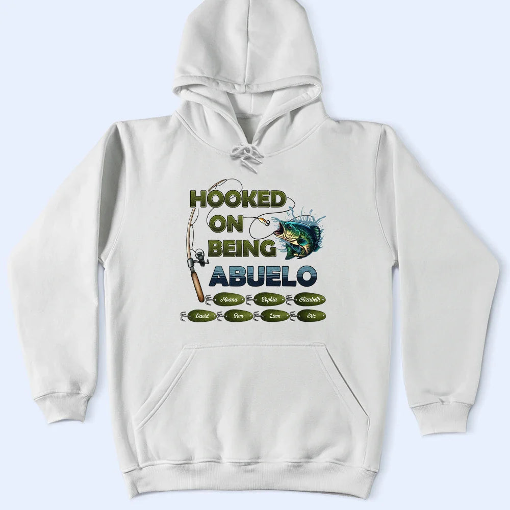 Hooked On Being Papa Fishing - Personalized T Shirt