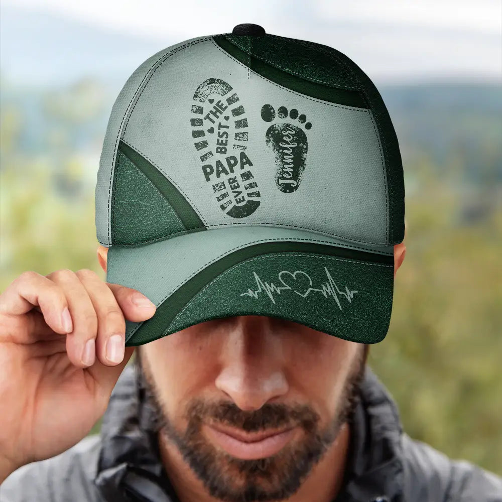 The Best Dad Grandpa Ever Footprints - Personalized Classic Cap
