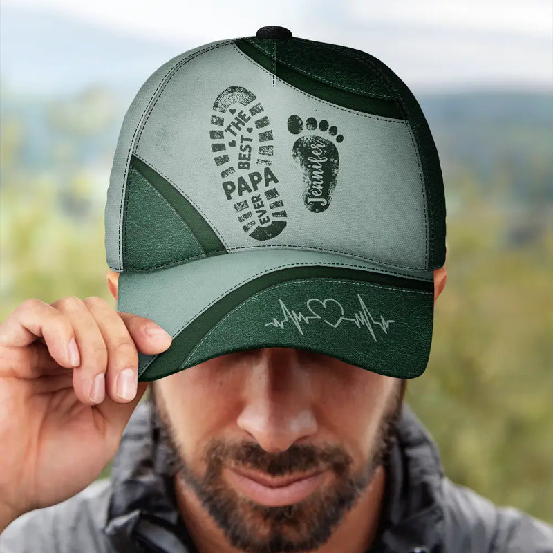 The Best Dad Grandpa Ever Footprints - Personalized Classic Cap