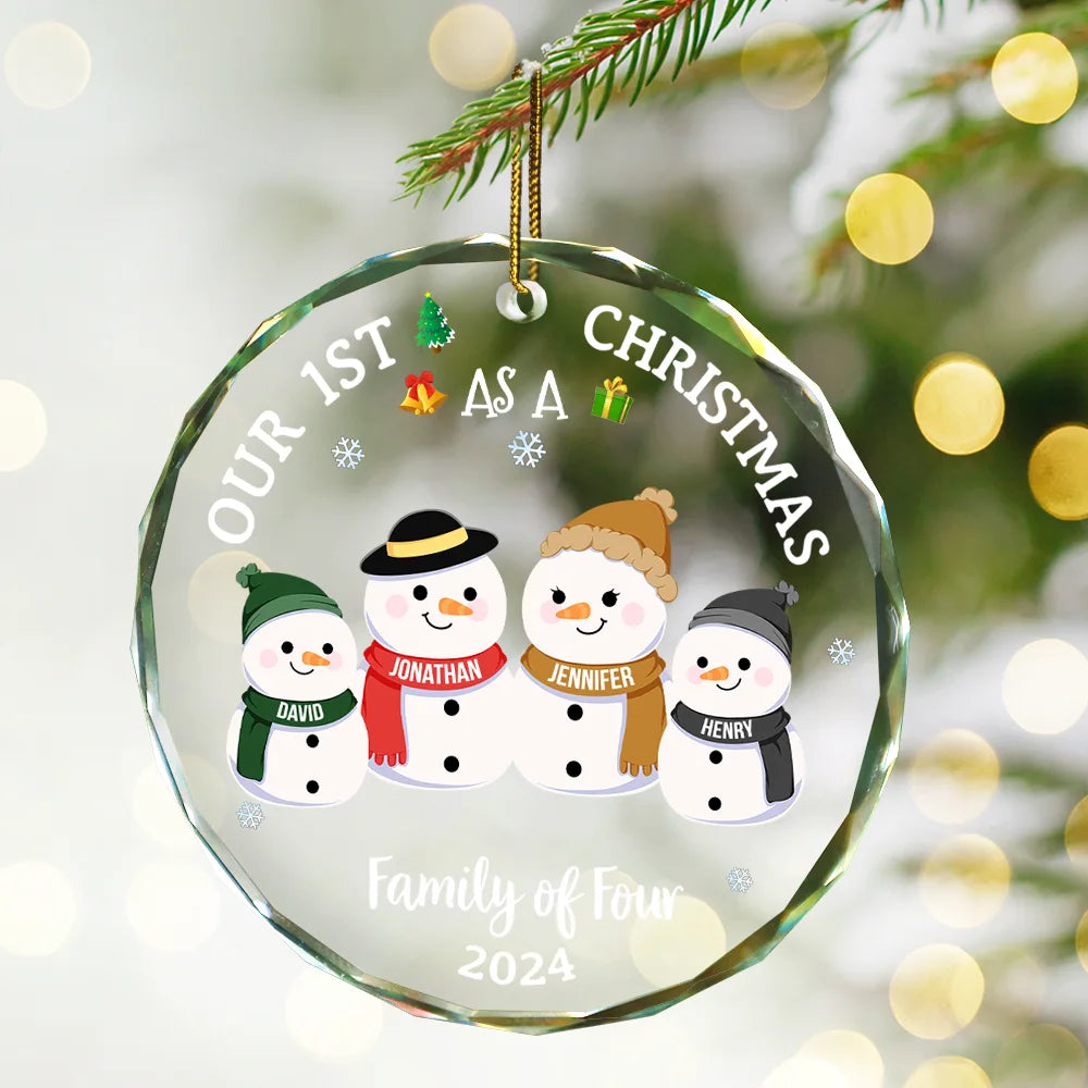 Our First Christmas As A Family - Personalized Circle Glass Ornament