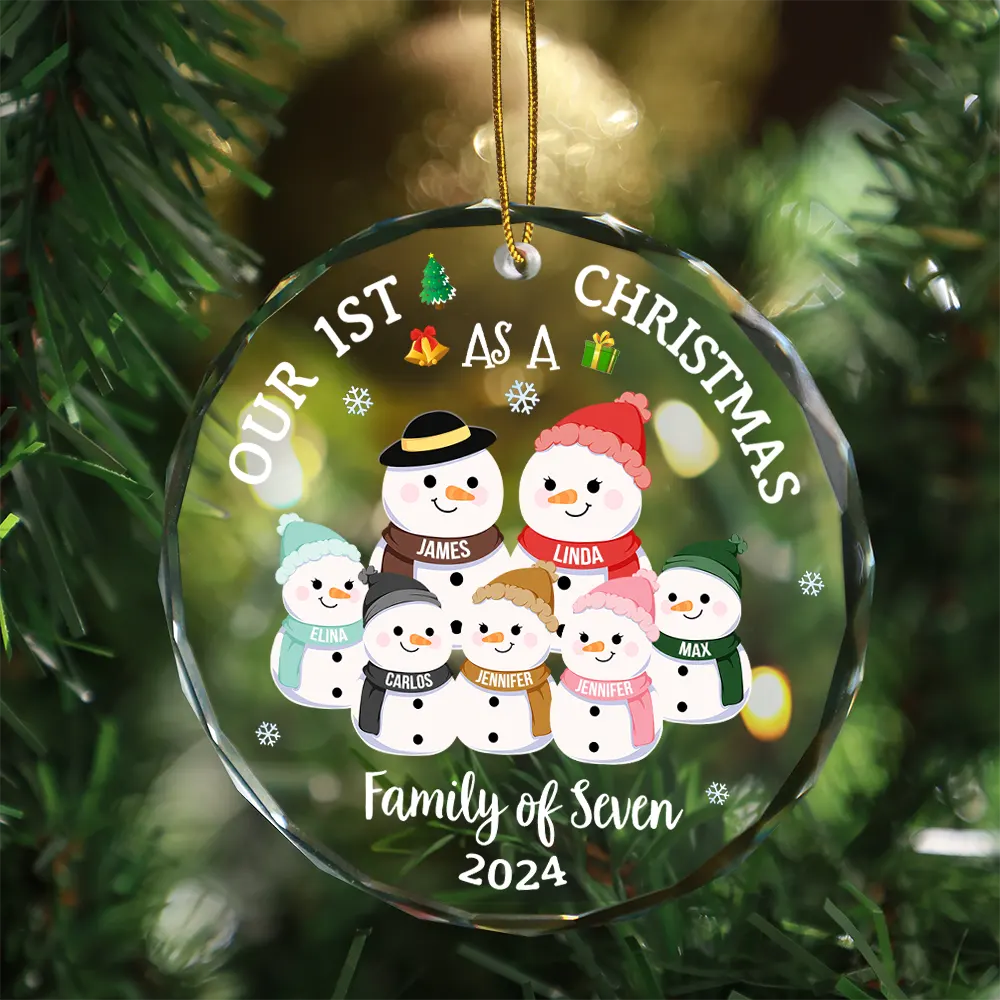 Our First Christmas As A Family - Personalized Circle Glass Ornament