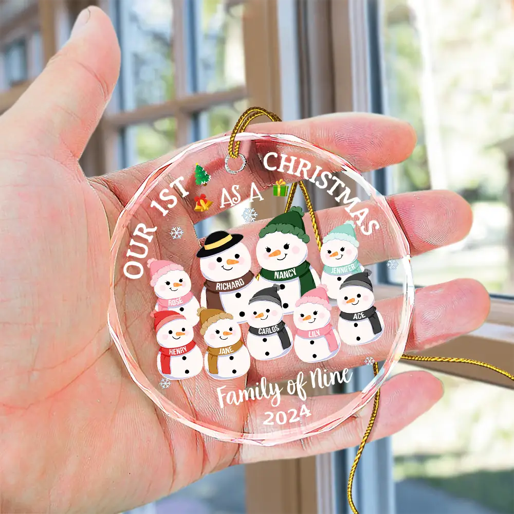 Our First Christmas As A Family - Personalized Circle Glass Ornament