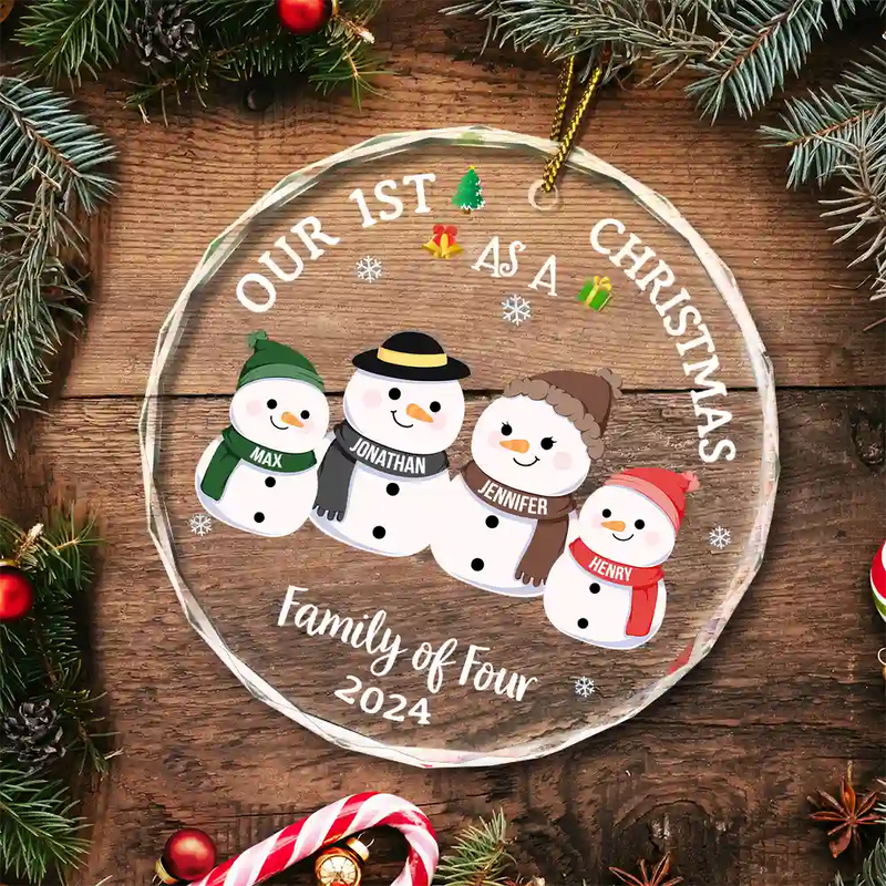 Our First Christmas As A Family - Personalized Circle Glass Ornament