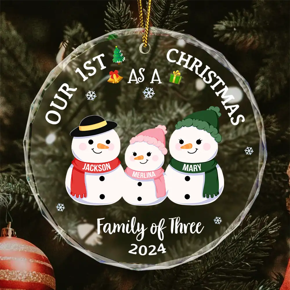 Our First Christmas As A Family - Personalized Circle Glass Ornament