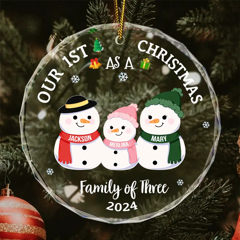 Our First Christmas As A Family - Personalized Circle Glass Ornament