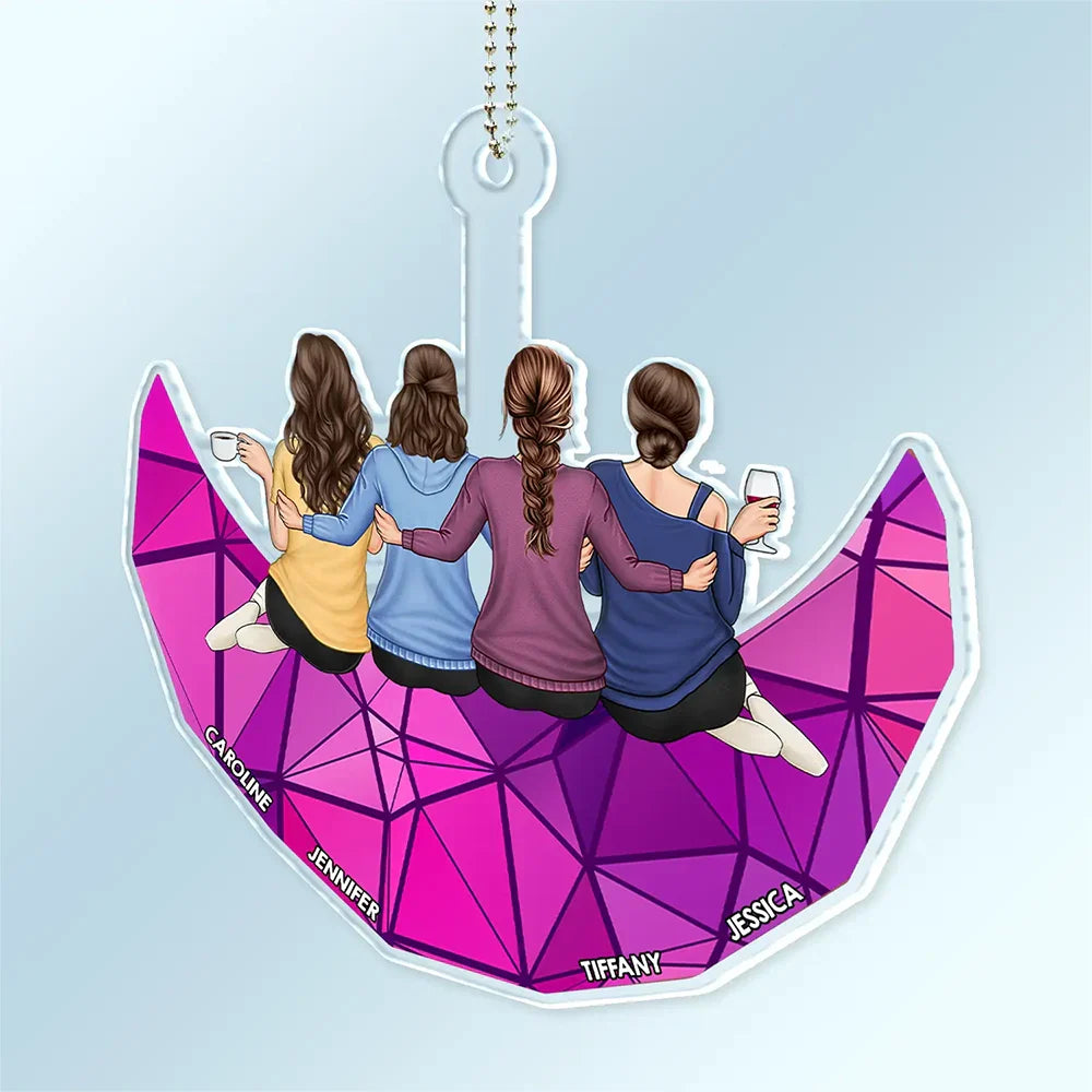 Besties Friends Sisters Sitting On The Moon - Personalized Acrylic Car Hanger