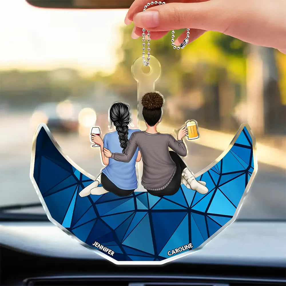 Besties Friends Sisters Sitting On The Moon - Personalized Acrylic Car Hanger