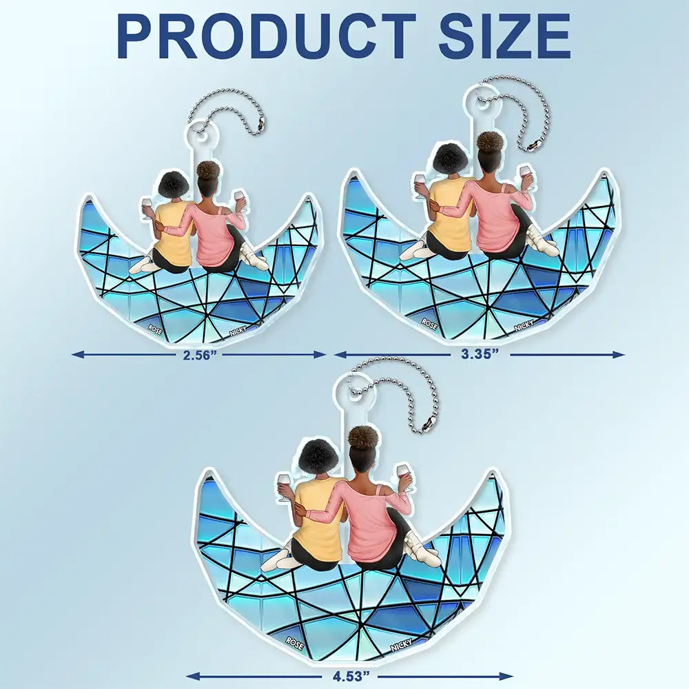 Besties Friends Sisters Sitting On The Moon - Personalized Acrylic Car Hanger