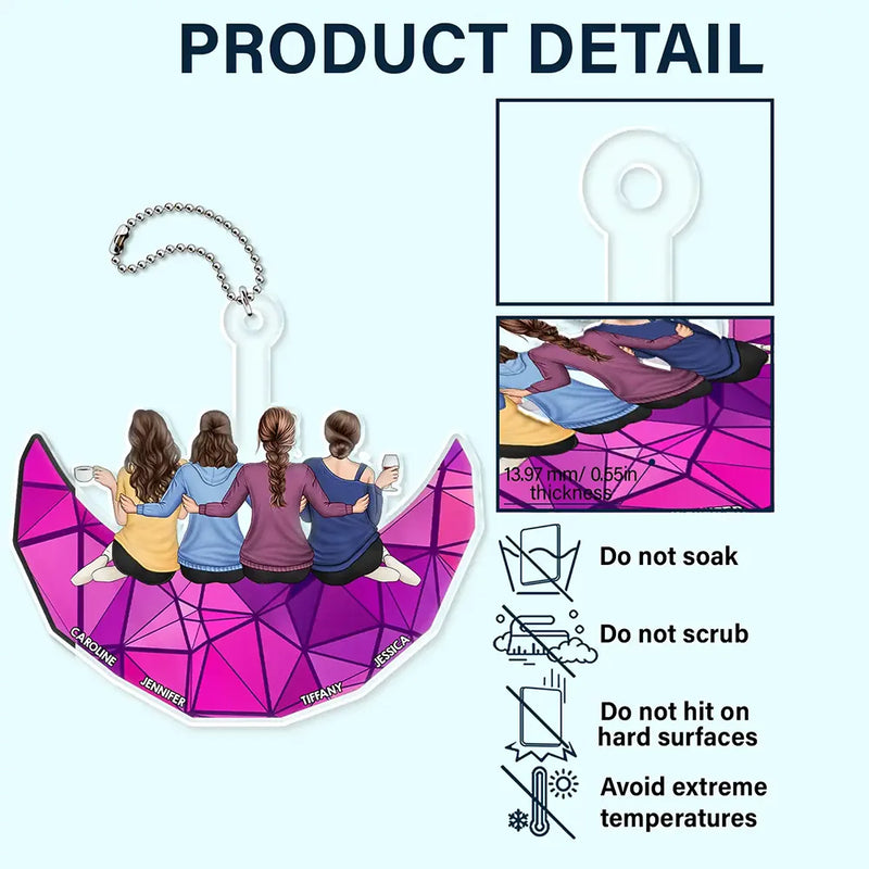 Besties Friends Sisters Sitting On The Moon - Personalized Acrylic Car Hanger