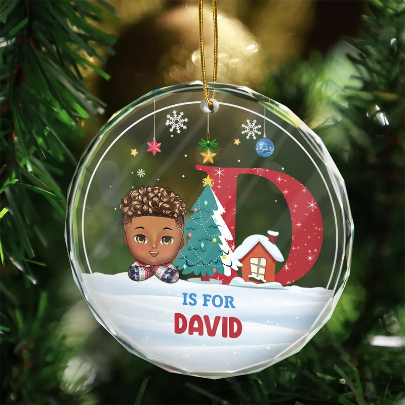 Christmas Kids Monogram - Personalized Circle Glass Ornament