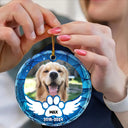 Memorial, Pet Lovers, Cat Lovers, Dog Lovers - Custom Photo In Loving Memory Pet Wings - Personalized Circle Glass Ornament
