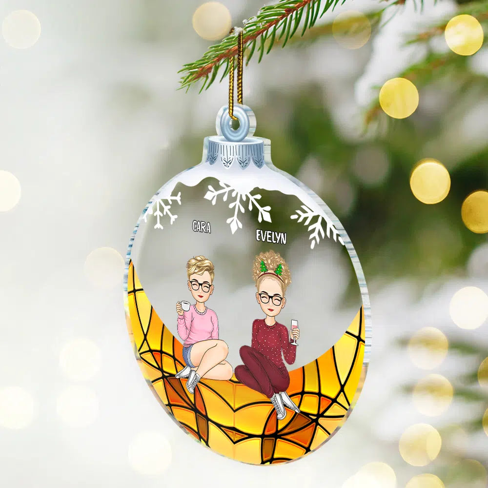 Besties Friends Sisters Sitting Together - Personalized Custom Shaped Acrylic Ornament