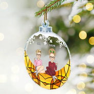 Besties Friends Sisters Sitting Together - Personalized Custom Shaped Acrylic Ornament