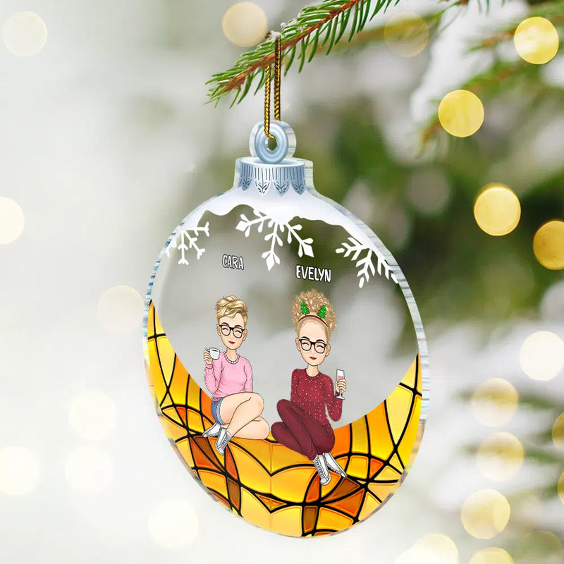 Besties Friends Sisters Sitting Together - Personalized Custom Shaped Acrylic Ornament