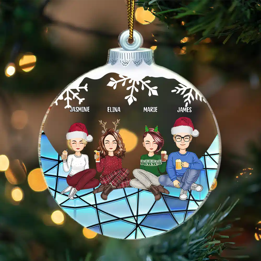 Besties Friends Sisters Sitting Together - Personalized Custom Shaped Acrylic Ornament