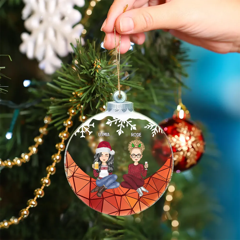 Besties Friends Sisters Sitting Together - Personalized Custom Shaped Acrylic Ornament