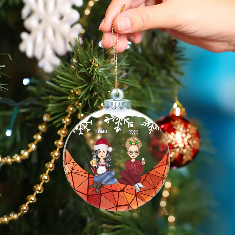 Besties Friends Sisters Sitting Together - Personalized Custom Shaped Acrylic Ornament