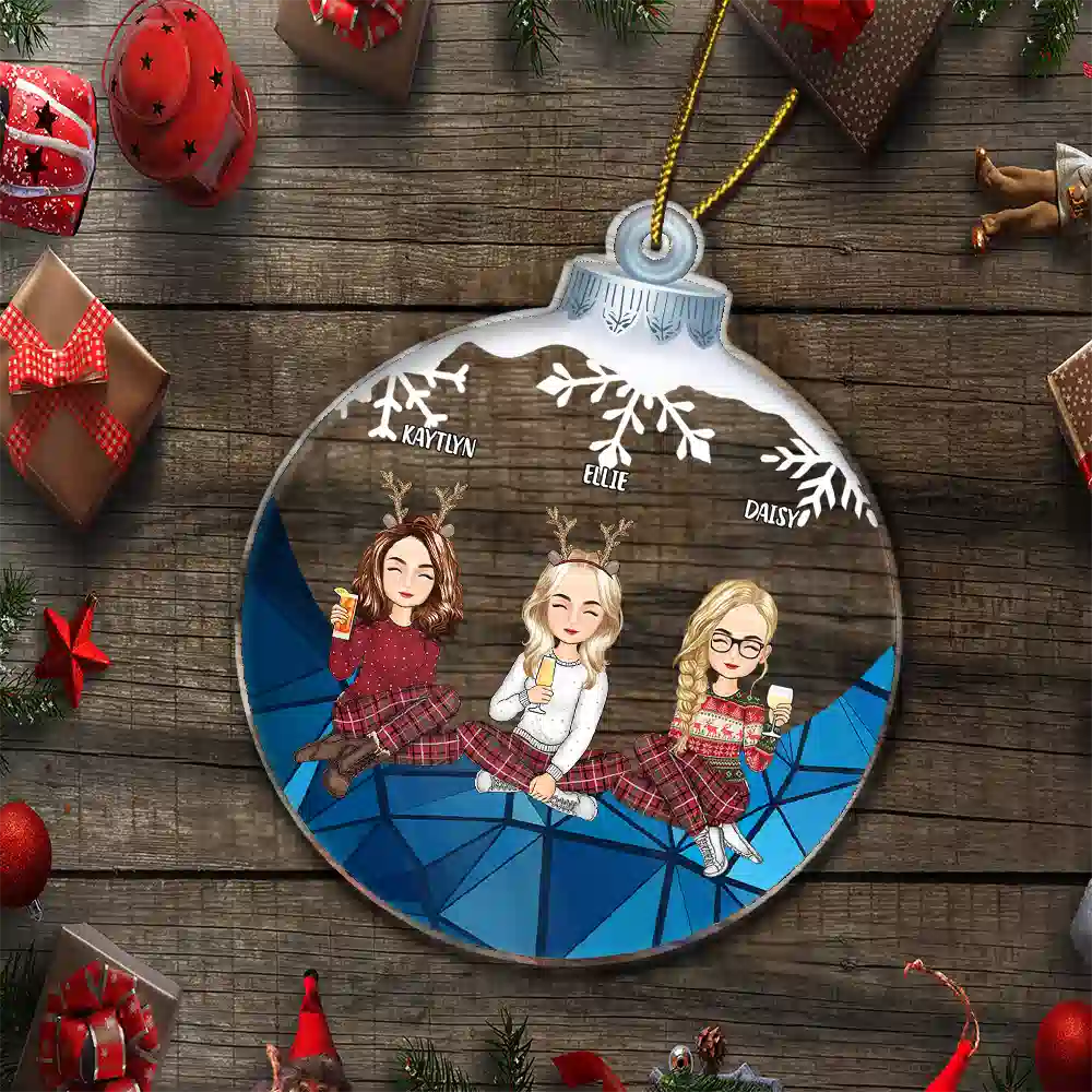 Besties Friends Sisters Sitting Together - Personalized Custom Shaped Acrylic Ornament