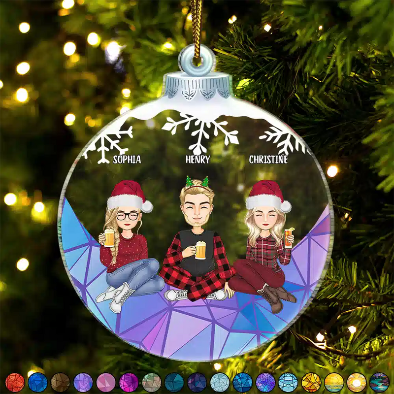 Besties Friends Sisters Sitting Together - Personalized Custom Shaped Acrylic Ornament