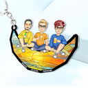 Cartoon Besties Friends Sitting On The Moon - Personalized Cutout Acrylic Keychain