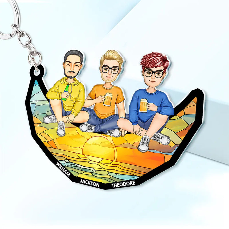 Cartoon Besties Friends Sitting On The Moon - Personalized Cutout Acrylic Keychain