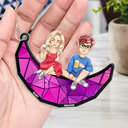 Cartoon Besties Friends Sitting On The Moon - Personalized Cutout Acrylic Keychain