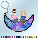 Cartoon Besties Friends Sitting On The Moon - Personalized Cutout Acrylic Keychain