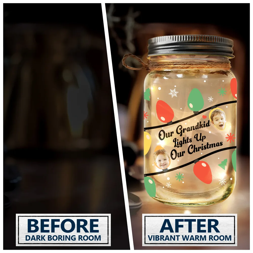 Photo personnalisée pour illuminer mon Noël - Lampe de pot Mason personnalisée 
