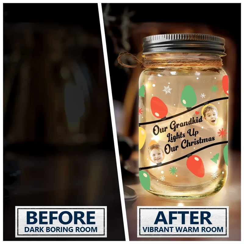 Photo personnalisée pour illuminer mon Noël - Lampe de pot Mason personnalisée 