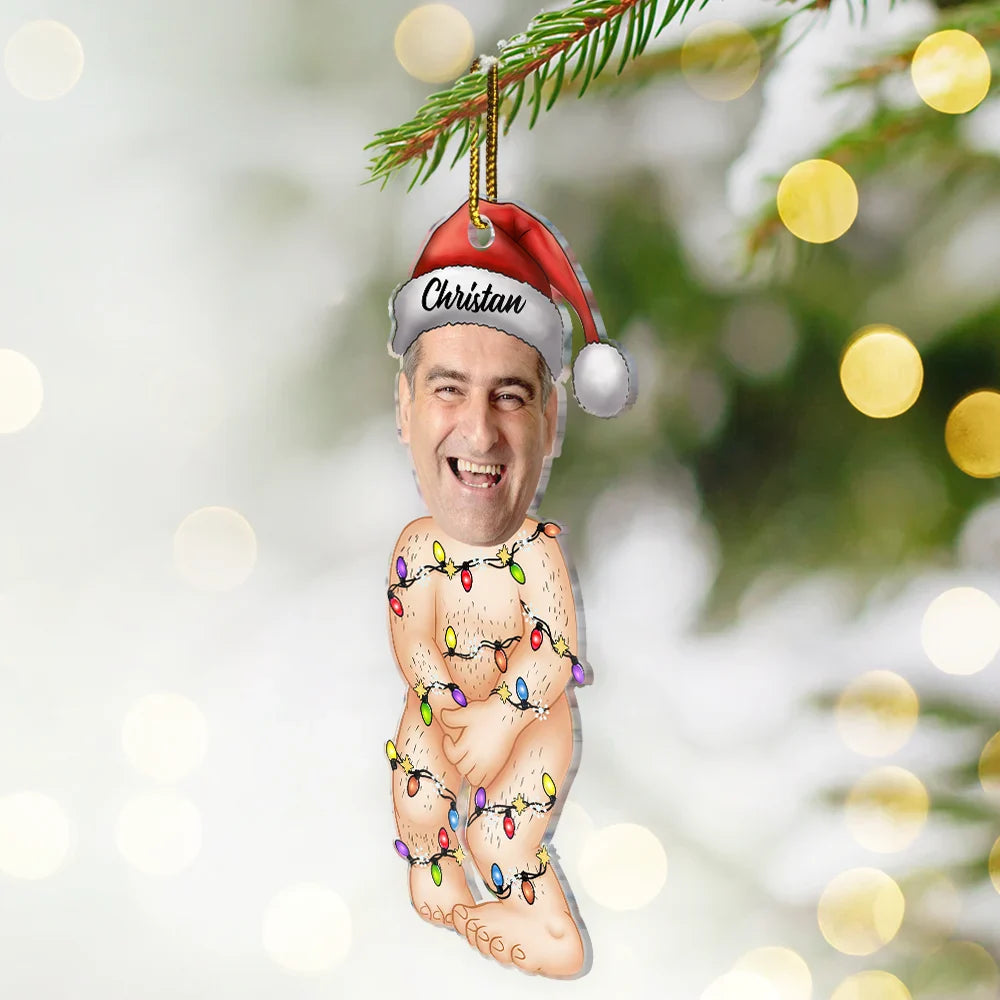 Gift For Husband, Gift For Boyfriend, Gift For Men - Custom Photo Funny Man Covering Himself - Personalized Cutout Acrylic Ornament