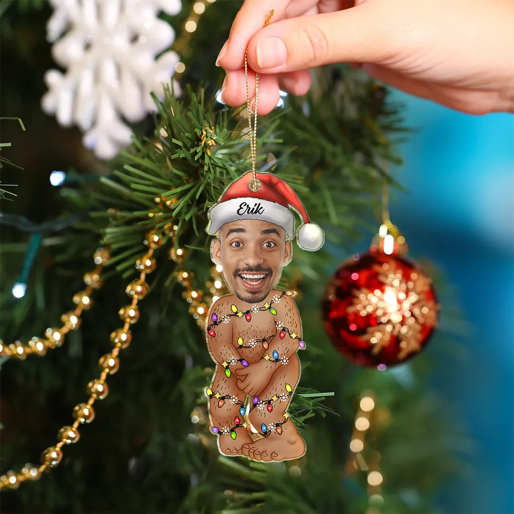 Gift For Husband, Gift For Boyfriend, Gift For Men - Custom Photo Funny Man Covering Himself - Personalized Cutout Acrylic Ornament