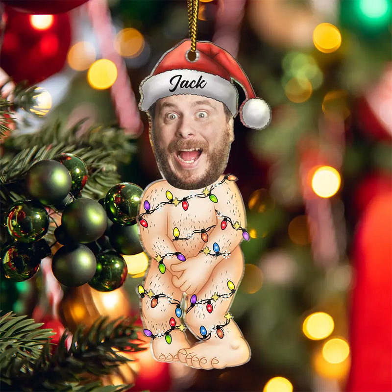 Gift For Husband, Gift For Boyfriend, Gift For Men - Custom Photo Funny Man Covering Himself - Personalized Cutout Acrylic Ornament