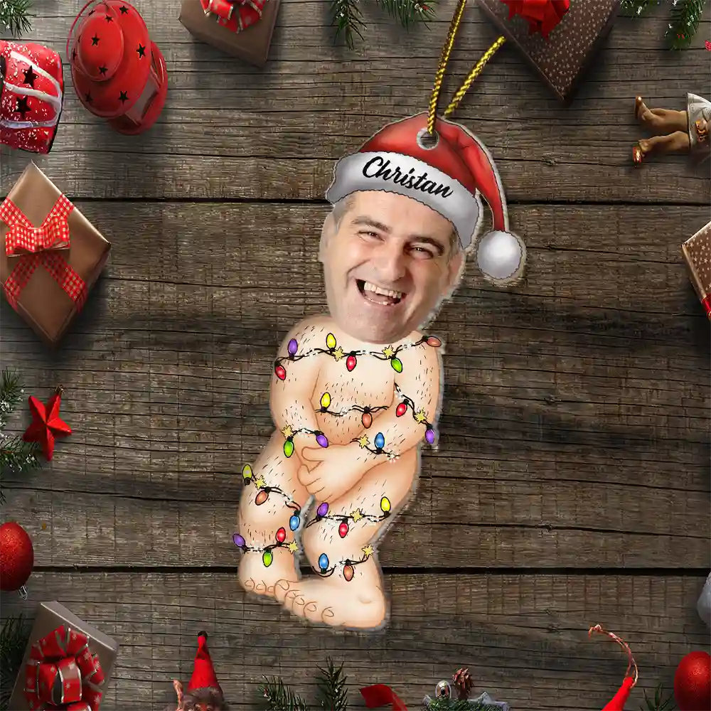 Gift For Husband, Gift For Boyfriend, Gift For Men - Custom Photo Funny Man Covering Himself - Personalized Cutout Acrylic Ornament