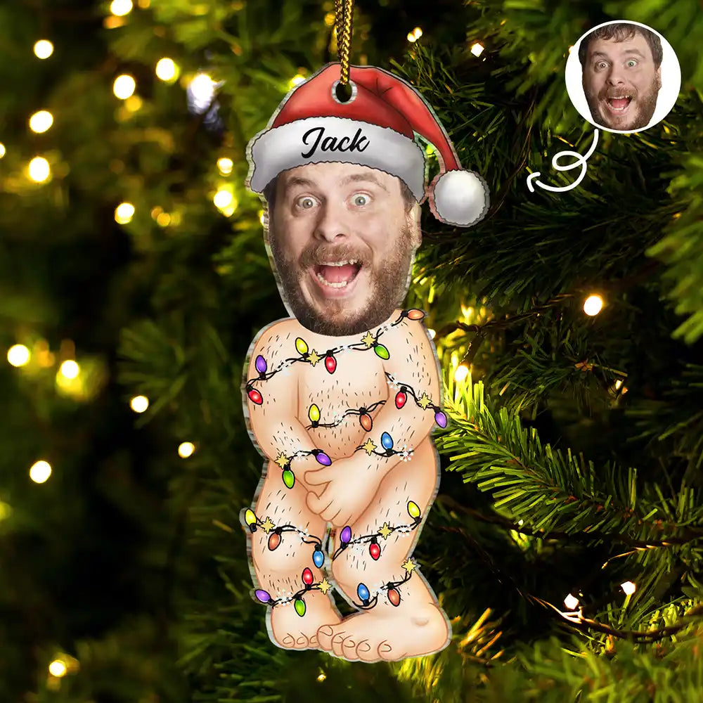 Gift For Husband, Gift For Boyfriend, Gift For Men - Custom Photo Funny Man Covering Himself - Personalized Cutout Acrylic Ornament