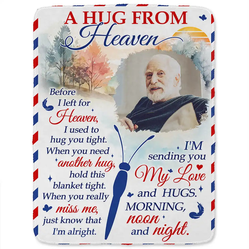Memorial - Custom Photo A Hug From Heaven - Personalized Fleece Blanket, Sherpa Blanket