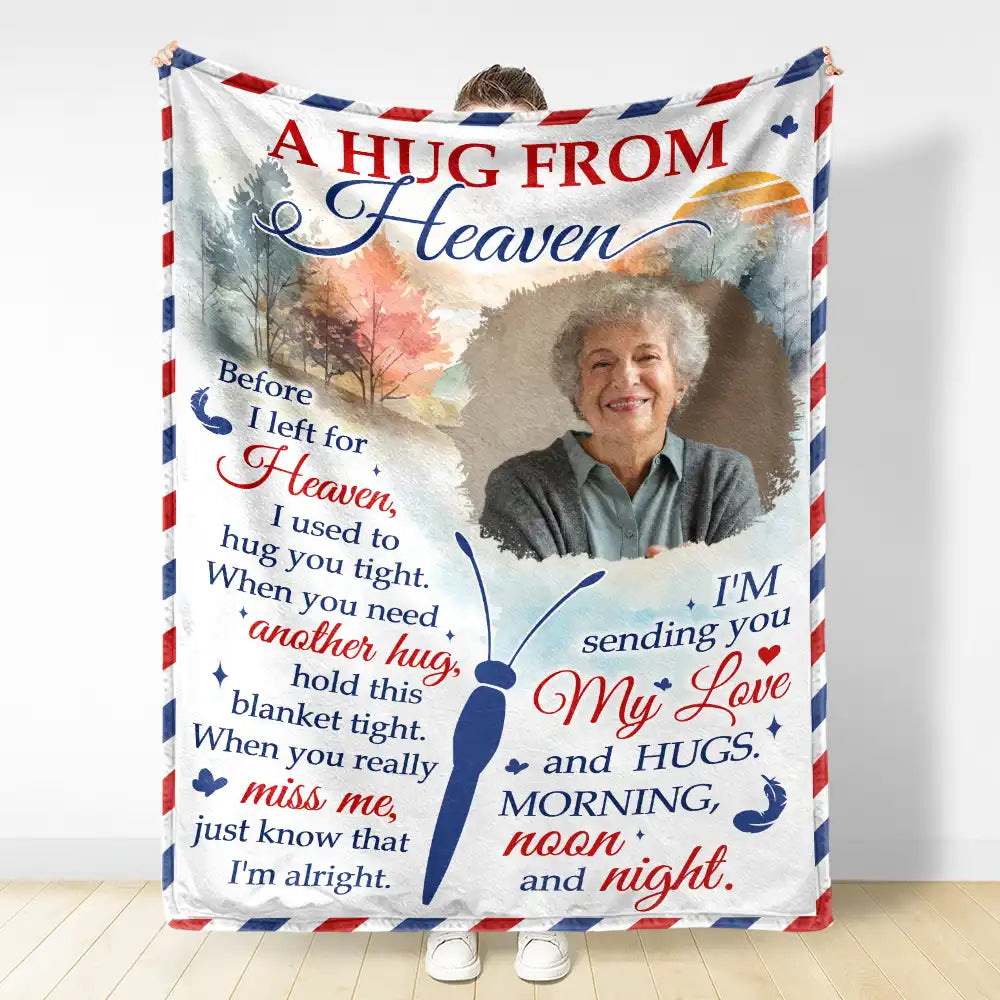 Memorial - Custom Photo A Hug From Heaven - Personalized Fleece Blanket, Sherpa Blanket